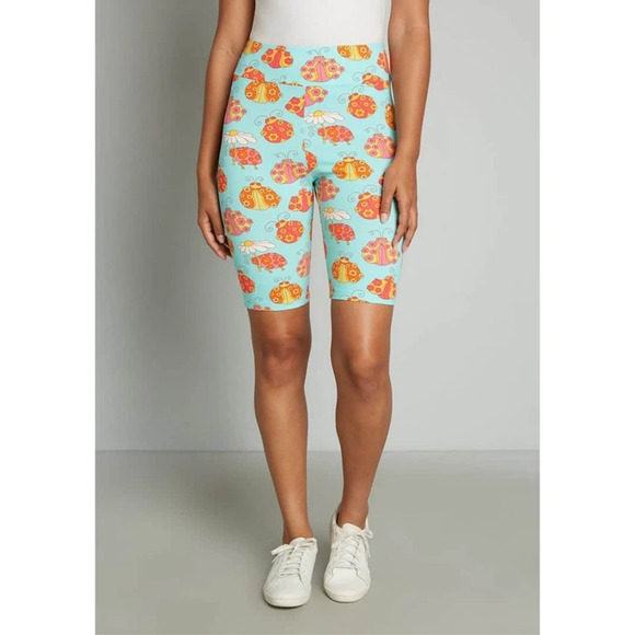 NWT ModCloth Womens Marisol Muro City Biker Shorts Ladybug Floral Blue Size S - Picture 1 of 8